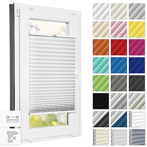 Estika Plissee ohne Bohren 90 cm x 230 cm - Weiß - Bruchfeste Klemmhalter, Plissee klemmfix, Rollos für Fenster ohne Bohren, Jalousien Fenster für innen, Raffrollo, Fenster plissee
