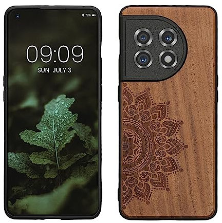 kwmobile Housse Compatible avec OnePlus 11 Coque - Étui de Protection Rigide Antichoc avec Cadre en TPU - Brun foncé