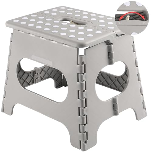 ROLIZOE Klapphocker mit Sicherheitssperre, Platz sparen Kunststoff Tritthocker, Tragbarer Rutschfester Hocker Klappbar für Kinder & Erwachsene, 27CM-Grau