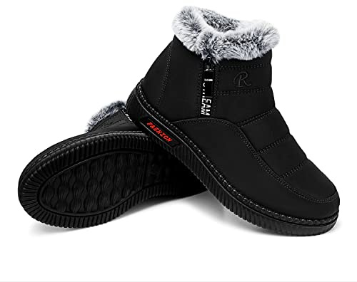 TEMOFON Winter Boots for Women Snow: Winter Boots Warm Ankle Booties Black Waterproof Outdoor Fur Lined Shoes for Women Size 7