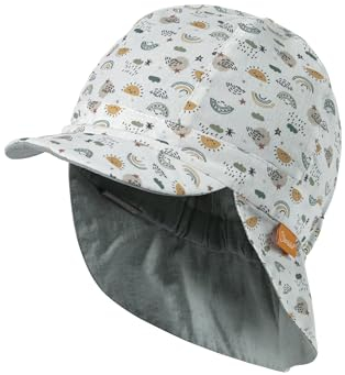 Sterntaler Wendeschirmmütze Regenbogen - Unisex Baby Mütze mit UV 50+ und Druckmuster - Babyhut Baby mit Bindeband - Wende -Schirmmütze Baby schützt den Kopf - steingrün, 49