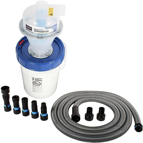 Montierter Quick Click Staubabscheider mit 1,8 l verschließbarem Auffangbehälter und Elektrowerkzeug-Adapter-Set mit 4,6 m Schlauch