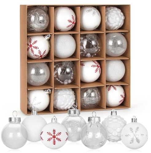 Meleager 6cm Palle di Natale Bianco, 16PCS Palline Albero Natale, Palla di Natalizie, Palline di Plastica Decorazioni, Decorazioni per Feste, Set di Ornamenti per L'Albero di Natale