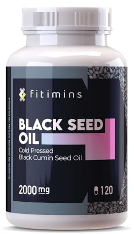 Black Seed Oil Capsules 2000mg | High Strength Thymoquinone | Cold-Pressed Virgin Oil with Omega 3, 6 & 9 | Nigella Sativa Supplement for Hair, Acne & Skin | 2 Month Supply, 120 Softgels | Fitimins
