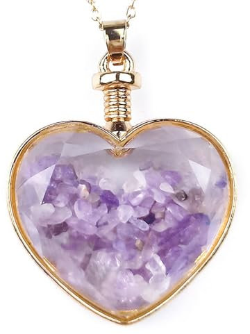 GONMFKM Collier en Pierre Élégant en Forme De Coeur d'amour, Bouteilles De Souhait, Pendentif en Verre Rempli De Cristal, Accessoires De Mode Créatifs pour Filles, Cadeaux De Vacances, Méthyste