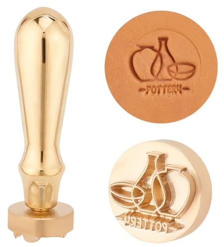 PH PandaHall Timbro In Ceramica per Bottiglia per Argilla, 2.5cm Timbri per Ceramica Strumento per Ceramica In Ottone Dorato Timbro Iniziale In Argilla Timbro per Ceramisti Amanti, Artigianato