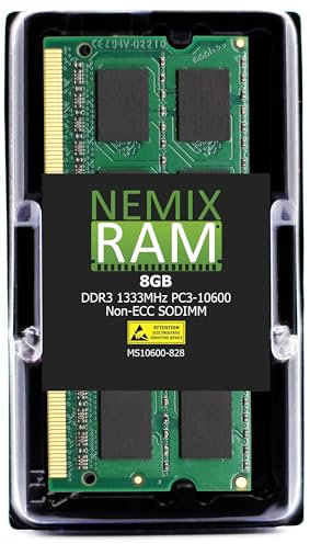 NEMIX RAM Memoria SODIMM senza buffer da 8 GB (1 x 8 GB) DDR3 1333 MHZ PC3-10600 2Rx8 1,35 V 204-PIN Non-ECC Unbuffered SODIMM Point of Sale compatibile con POSIFLEX TK-3231 Paragon Series Kiosk