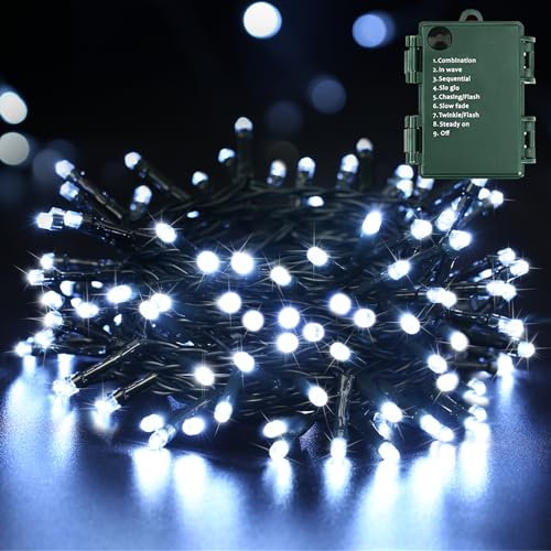 PhilzOps Weihnachtsdeko Lichterkette Innen, 20M 200 LED Weihnachtslichterkette Außen Batteriebetriebene 8 Modi Wasserdicht Outdoor Lichterkette für Balkon Tür Wände Schlafzimmer Weihnachten, Kaltweiß