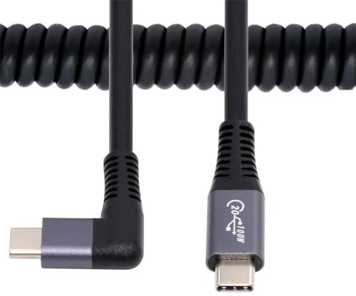 NFHK Stretch-Spiralkabel, USB-C USB4, 20 Gbit/s, 100 W, 8 K, Typ-C-Stecker auf Stecker, rechtwinkliges Kabel, Strom und Daten für Laptop, Tastatur, Tablet