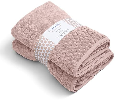 Cottoneclat Luxury Bath Towel Set of 2, 100% Organic Turkish Cotton, Premium Zero Twist Yarn, Ultimate Softness and Absorbency, UltimateTouch Sensual, 70x140cm, Rose