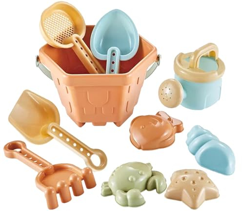 Alomejor 10 Uds Juguetes de Playa – Cubo, Pala, Rastrillo y Concha para Niños, Juego de para Playa y Arenero, Ideal para Organización y Viajes