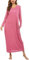 Sykooria Women's Long Nightgown Cotton Baggy Nightdress Plus Size Nightshirt Long Sleeve V Neck Sleep Dress Casual Sleepwear With Pockets(Rose Pink,3XL)