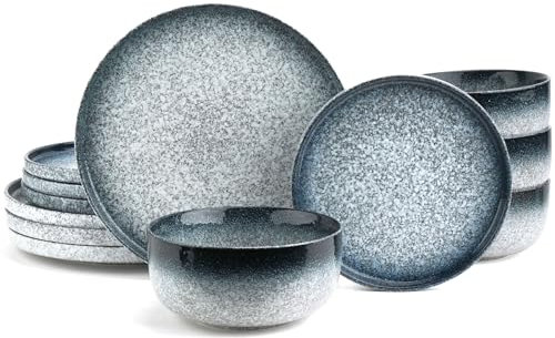 Metflavor Set di stoviglie in ceramica, 12 pezzi, set di piatti e ciotole, resistente a scheggiature e crepe, servizio per 4, marmo