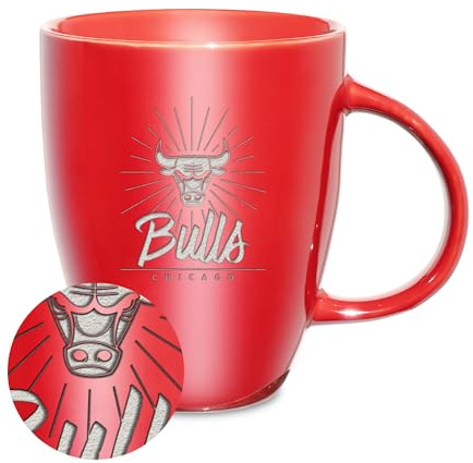 Rico Industries NBA Basketball Chicago Bulls Sunburst 18oz Laser Engraved Ceramic Lustre Mug