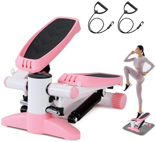 BOWEICORE Stepper, Stepper & Mini elliptique avec écran LCD Multifonction, Power Ropes, Appareil d'entraînement 2 en 1 jusqu'à 150 kg, entraîneur de Jambe/Bras, Home Fitness (Couleur Rose)