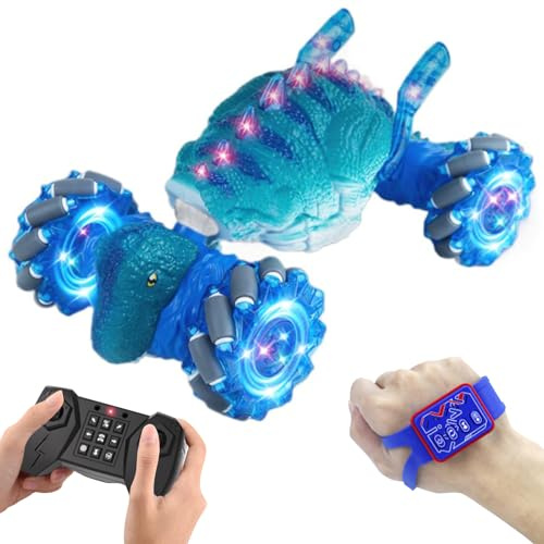 OBEST Ferngesteuertes Auto RC Stunt Car, Dinosaurier Ferngesteuertes Auto, Uhren-Kontrolle, RC Stunt Auto mit LED Licht und Musik, Dinosaurier Spielzeug, Geschenk Spielzeug für Junge Mädchen