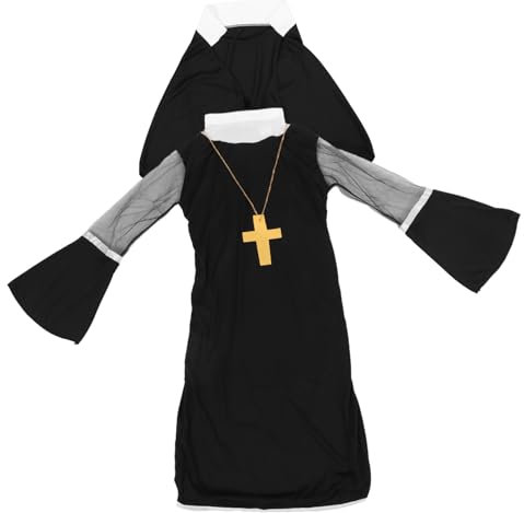 DEARMAMY Nonnenkostüm für Damen 1 Satz aus Gewebe Schwarz für Halloween