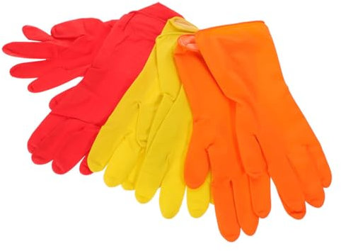 3 Pairs of Reusable Latex Cleaning Gloves 40g Red Yellow Orange Dishwasher Gloves for Kitchen and Housework
