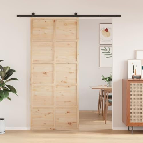 Juroupi Porta per Granaio 90x208 cm in Legno Massello di Pino, Porta Scorrevole Rustica