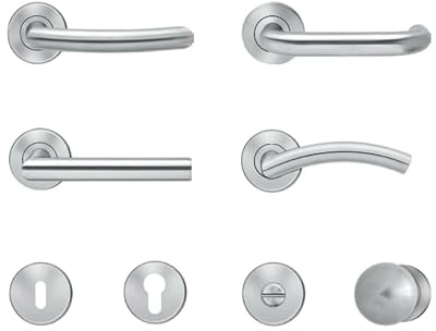 Steinau KG Edelstahl Türbeschlag Set für Innentüren - DIN-L/R - 54mm Rosette - Matt - Zimmertür - Holztür - Türklinke (Berlin, Buntbart (BB))
