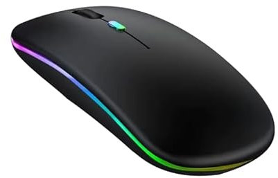 Rechargeable Wireless Mouse, 2.4G & Bluetooth Mouse for Laptop Slim Silent Mice Ergonomic Cordless Design with USB & 1600 DPI Compatible with Macbook iPad PC Computer Notebook Laptop (Black)