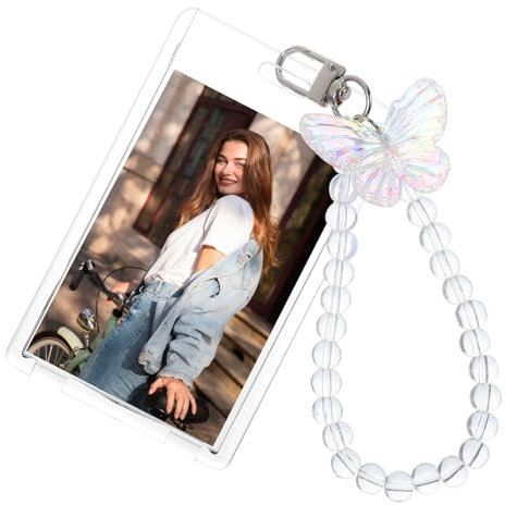 simarro Photocard Holder, Acryl Foto Schlüsselanhänger K-pop Fotokartenhalter mit Kristall Schmetterlings Anhänger, Ausweishülle für Kreditbrief Bankkarte Studentenausweis Anhänger Ausweishalter