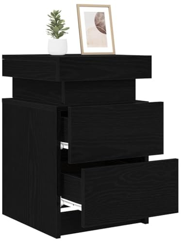 vidaXL Nachttisch Schwarz Eichen-Optik 35 x 39 x 55 cm Holzwerkstoff, Rustikaler Nachttisch mit USB, kompakte Stauraum-Lösung, LED-Licht und Holzdesign für Dein Schlafzimmer