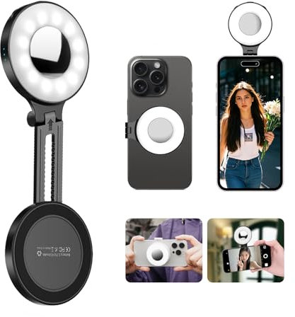 Flymile Magnetic Selfie Light for iPhone, LED Fill Ring Light for MagSafe with Adjustable, Compatible with Smartphone, for Selfies/Photography/TikTok/Video Conference, Portable & Rechargeable, Black