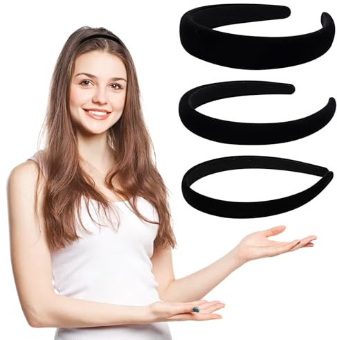 3 Pièces Bandeau Cheveux Femme Velours, 1.5 cm 2cm 3cm Bandeau Velours Femme Noir, Rétro Haarreifen Damen Solide, Accessoire de Cheveux Tendance, Simples Serre Tete Elegant pour Femmes et Filles
