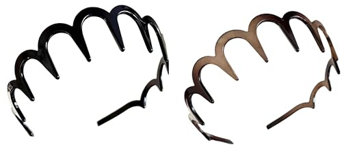 ZOONAI Lot de 2 bandeaux en zigzag pour femmes, hommes et filles, bandeaux tendance en plastique avec dents antidérapantes pour cheveux de requin (café noir, taille unique)