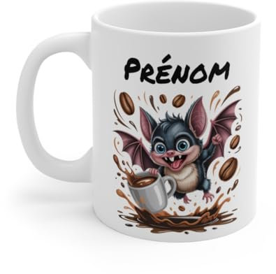 Teecustom Mug Hérisson Personnalisé – Tasse Café Mignonne et Énergique avec Prénom – Cadeau Original (Chauve-Souris)