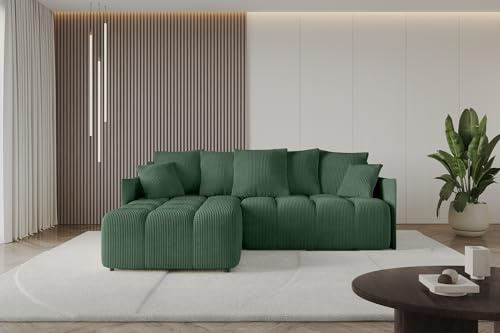 ALTDECOR Ecksofa mit Schlaffunktion und Bettkasten Corner Sofa Bett Eckcouch Couch L-Form Schlafcouch Ausziehbar Wohnlandschaft Schlafsofa Cauchsofa LONLI-L 251x189x68 Grün