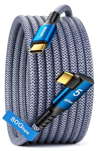 240W for Thunderbolt 5 Cable Right Angle 5 ft, Support 120Gbps Bandwidth, 80Gbps, 16K, Dual 8K, 4K 540Hz, Triple 4K 144Hz for iPhone 16, Thunderbolt 4/3, USB4, SSD, MacBook M4 Pro, Dock, eGPU