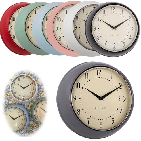LS-LebenStil Vintage Metall Wanduhr Grau Anthrazit 23cm Küchenuhr Bürouhr Rund Retro Nostalgie ideal im Schlafzimmer Flur Büro Küche Wohnzimmer Esszimmer leise lautlos kein Ticken mit großen Ziffern