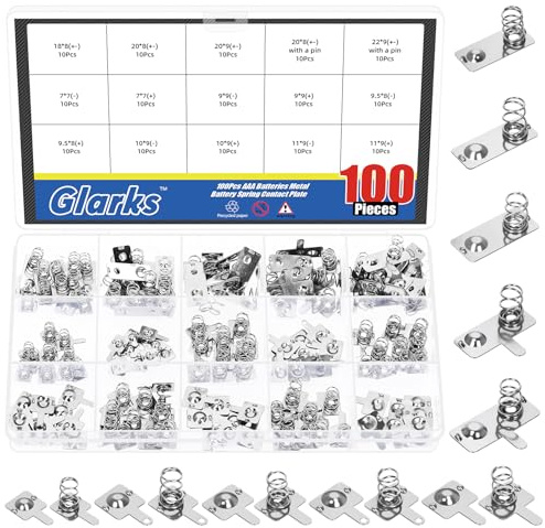 Glarks 100pcs 10 dimensioni AAA Nickel Plated Battery Springs Kit, Contatto della molla di conversione negativa alla batteria positiva