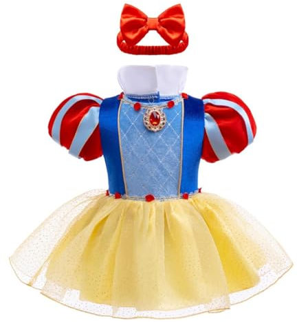 Lito Angels Costume Bimba Neonato Biancaneve Taglia 6-9 Mesi Vestito Principessa Body Tutina con Cerchietto per Carnevale Halloween Natale Compleanno