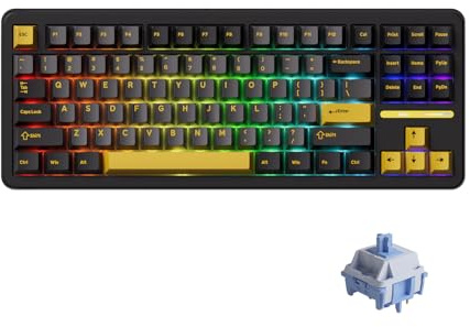 Akko TAC87 - Teclado para juegos con cable, 88 teclas, 80% TKL, diseño estadounidense, teclado mecánico intercambiable en caliente negro y dorado con teclas PBT de perfil Cherry (interruptor de espejo