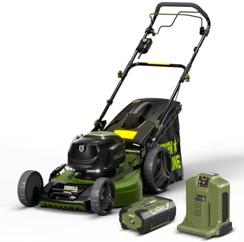 GREEN MACHINE Tosaerba senza fili da 62 V, piattaforma in acciaio da 51 cm, capacità 60 l, senza spazzole, pieghevole con LED, semovente, batteria da 4,0 Ah e caricatore inclusi