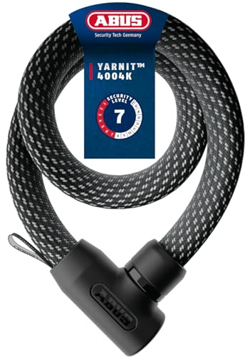 ABUS Kettenschloss YARNIT 4004K, Länge 85 cm, schwarz | Fahrradschloss mit textiler Strickstruktur, Anti-Picking-Zylinder, automatischer Verriegelung, lackschonend