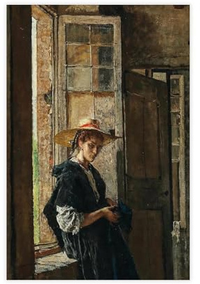 BNCEDJK A Lady with Straw Hat by The Window Canvas Poster Bedroom Decor Landscape Decor Gift 08x12inch(20x30cm)