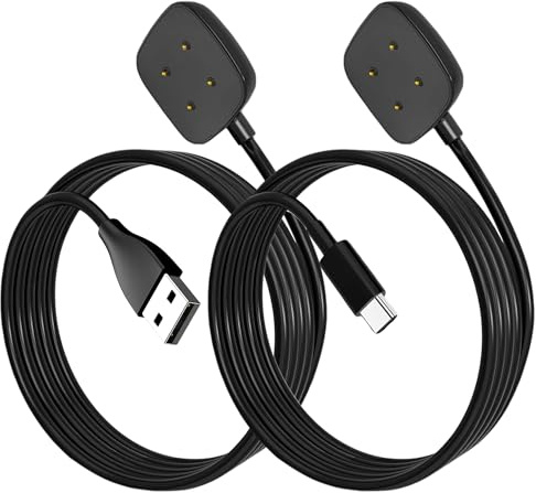 TwinkleHom Charger Cable for Fitbit Versa 3/Versa 4 & Sense/Sense 2, Magnetic Wireless Fast Charging Cord for Versa 3/4 Sense 2 Smartwatch-2 Pack USB & USB C,100cm