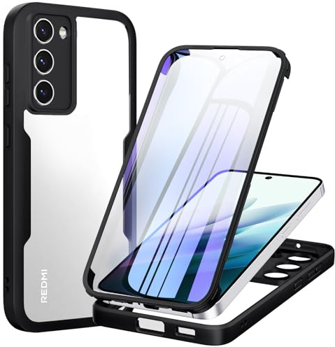 Phoona 360 degrés Coque pour Xiaomi Redmi 15 4G / 5G avec Protection d'écran, Silicone Antichoc Anti-Rayures Intégrale Étui Housse pour Redmi 15 4G / 5G, Noir