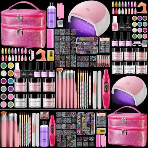 Deciniee Acrylic Nail Kit Full Set for Beginners, Everything in Gift Bag | Nail Starter Kits with 6Colors Acrylic Powder, UV Lamp, Drill, Gel Polish Set, Brushes, Stickers & Tools for Women Salon Home