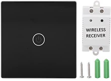Culnflun 1-Wege-Smart-Home-Schalttafel, kabelloser Fernbedienungs-Touch-Lichtschalter mit Empfänger, gehärtete Glasoberfläche, LED-Anzeige, kompatibel mit 100–240 V Weitspannung (Schwarz)