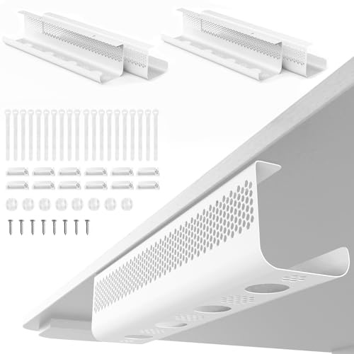 KHAMAL Under Management Cable Tray - 4 Pack Cable Management Under, Cable Tray for Tidy Office and Home Desk（White)