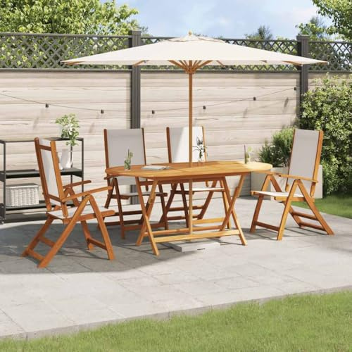 LoogCape 5-TLG. Garten-Essgruppe aus massivem Akazienholz, ausziehbarer Tisch und klappbare Stühle, verstellbare Rückenlehnen, für Terrasse, Balkon und Garten