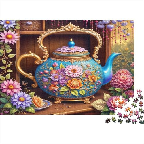 Dekorativer Teekessel 1000 Teile Puzzle Spiel Blumenmotiv Puzzle für Erwachsene Entspannung Wohnkultur Geschenk 52x38cm/1000pcs