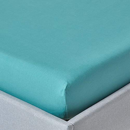 HOMESCAPES Teal Extra Deep Fitted Sheet (18”) Single 200 TC 400 Thread Count Equivalent Pure Egyptian Cotton Bed Sheet with Fully Elasticated Skirt
