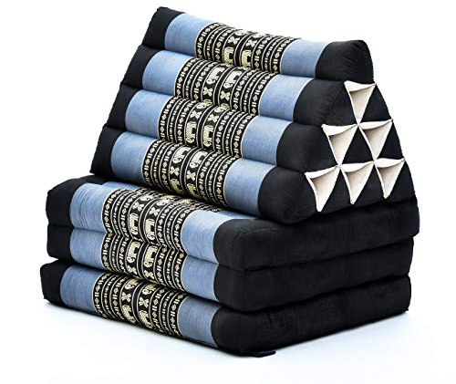 Leewadee - Bequeme Japanische Bodenmatratze - Thai Bodenliege mit Dreieckskissen - Futon Klappmatte - Thai Massagematte, Blau
