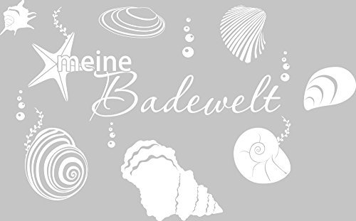 GRAZDesign Wandtattoo Bad Badewelt mit Muscheln Meer | Türaufkleber für Badezimmer, Wellnes - 48x30cm / 010 weiss
